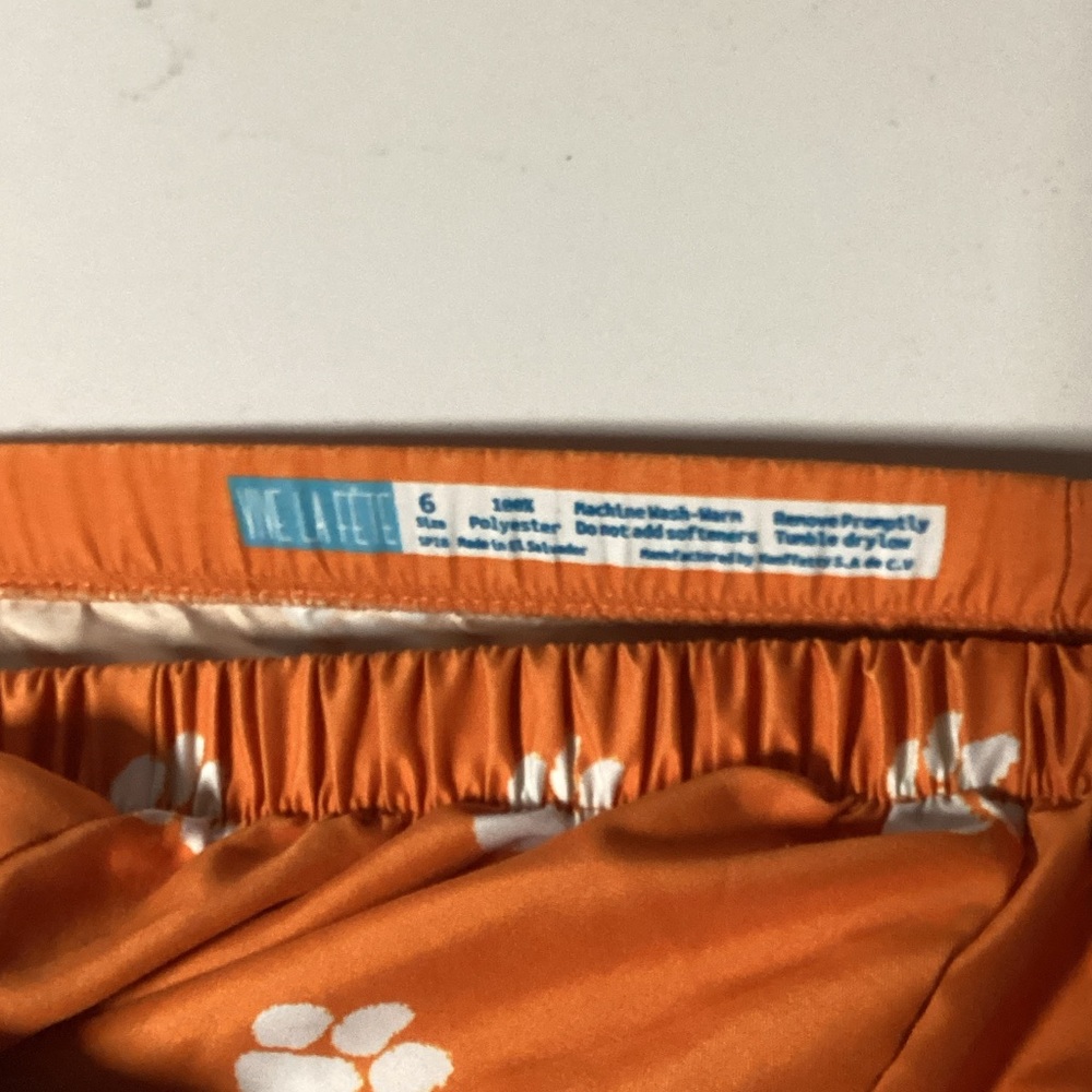 Kids Orange Swim Trunks with Paw Prints - Picture 2 of 2
